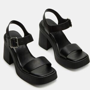 Kaylor Black Leather Two Strap Sandals